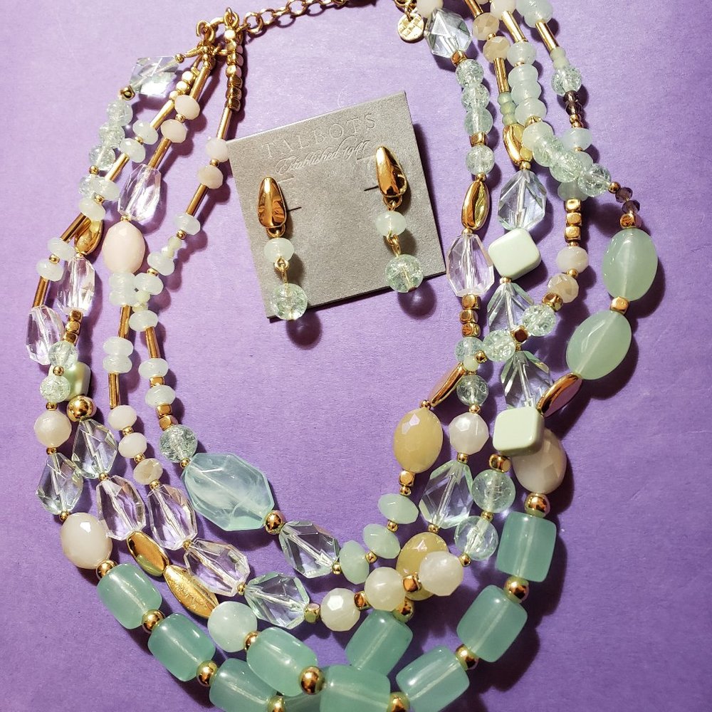 Four-strand seafoam green necklace/earrings